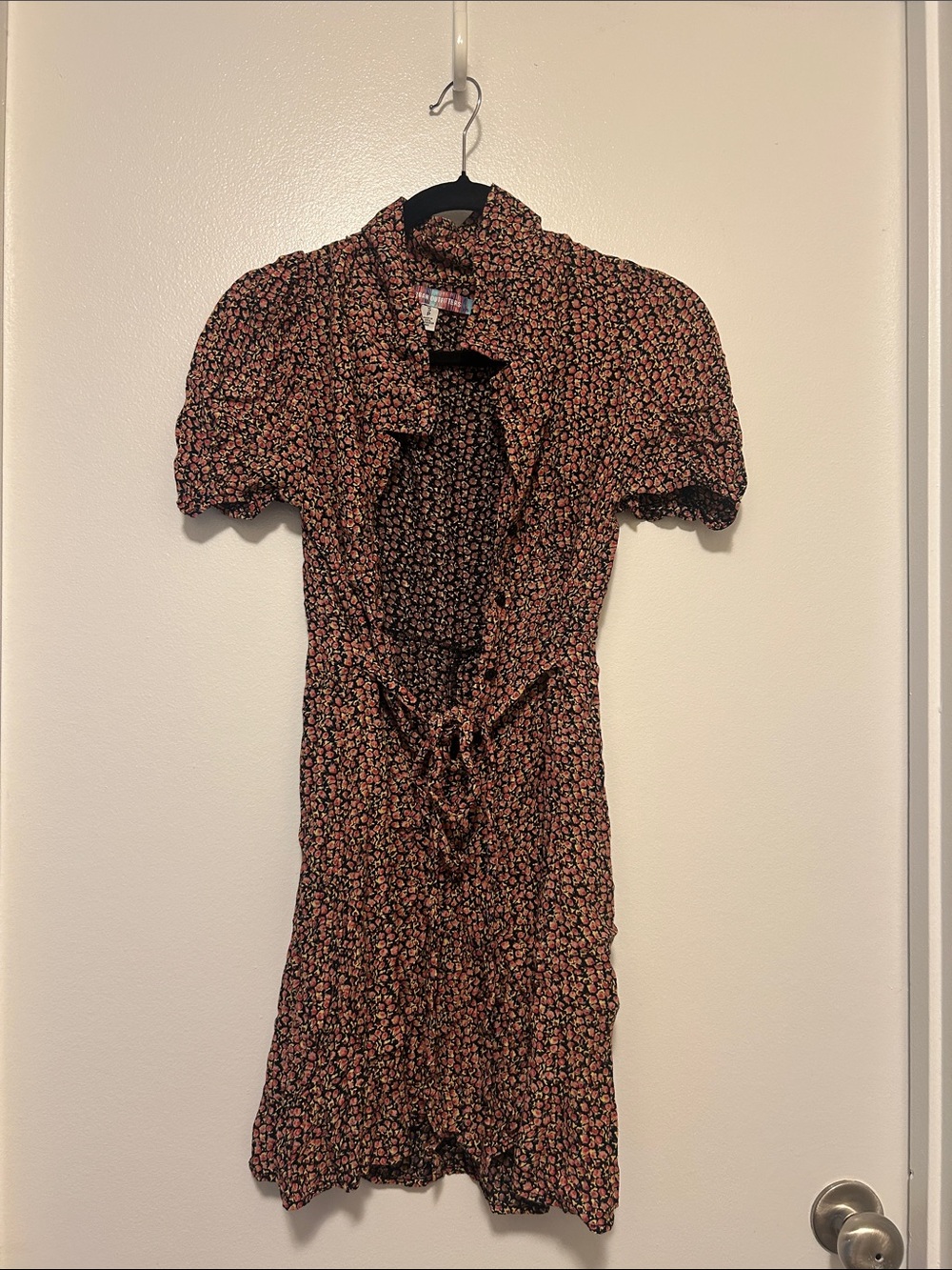 Urban Outfitters Black Floral Ruffle Tie-Waist Mini Dress